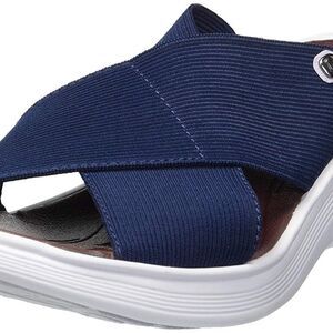 Bzees Desire Navy Casual Elastic Strap Slide Wedge Sandals Sz 9